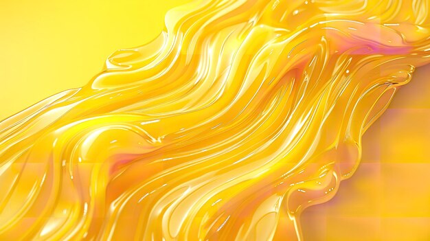 Photo abstract yellow liquid background with flowing and glossy surface