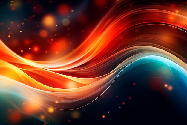 Abstract yellow red and blue background waves and glow AI generated