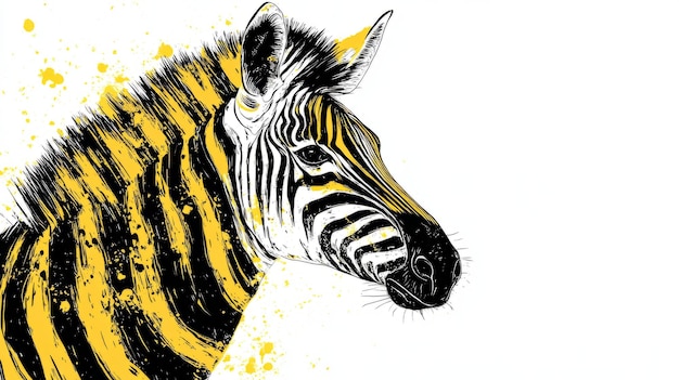 Photo abstract zebra pen art yellow and black stripes on white background super hd 4k