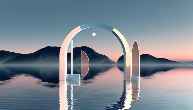 Abstract zen seascape background depicted in 3D rendering with a Nordic surreal scenery featuring