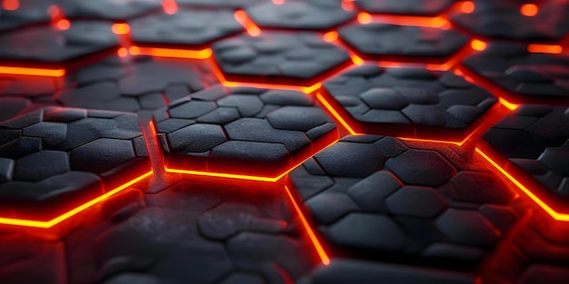 Abstractbackgroundwithdarkhexagonalcarbonfiberdesignandglowingredlines Concept Abstract Background Dark Hexagons Carbon Fiber Design Glowing Red Lines