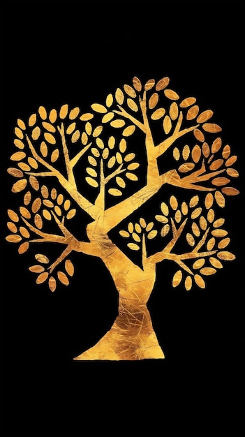 Photo abstraction of a golden tree on a black background