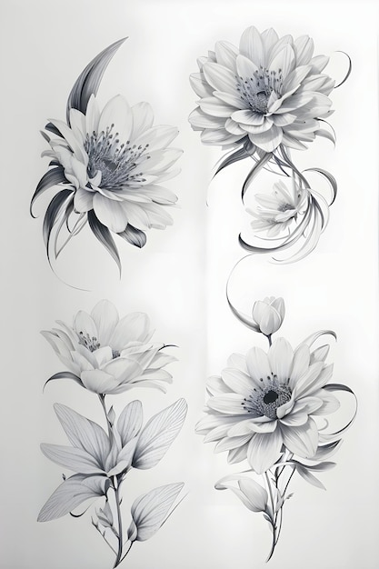 Abstracts flower tattoo design set