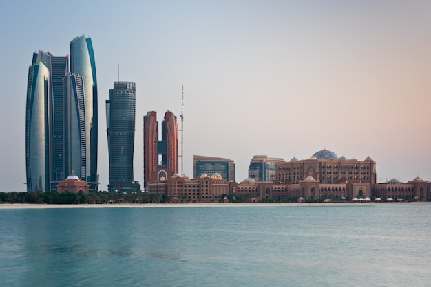 Abu Dhabi buildings skyline from the sea