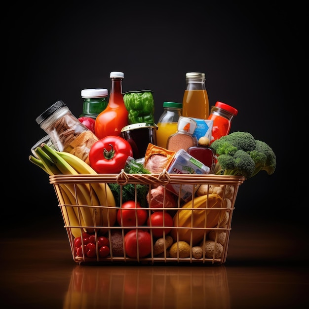 Abundance in a Basket A Diverse Collection of Grocery Products Food and Drink Isolated on a Capt