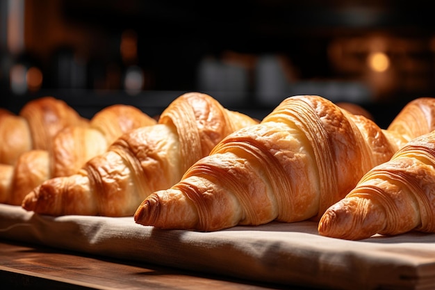 Abundance of Flaky Croissants in a Charming Bakery