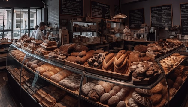 Abundance of fresh baked bread and pastries generated by AI