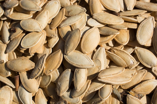 Abundant amount of shelled pumpkin seeds in display