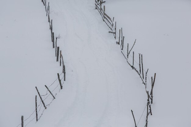 An abundant snowfall in the Romanian Carpathians in the village of Sirnea,