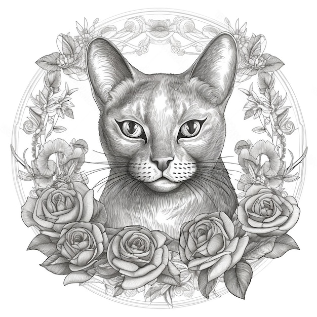 Abyssinian cat with classical floral elements emanating Generative Ai