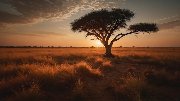 Acacia Tree in the middle of a field of Africa wallpaper