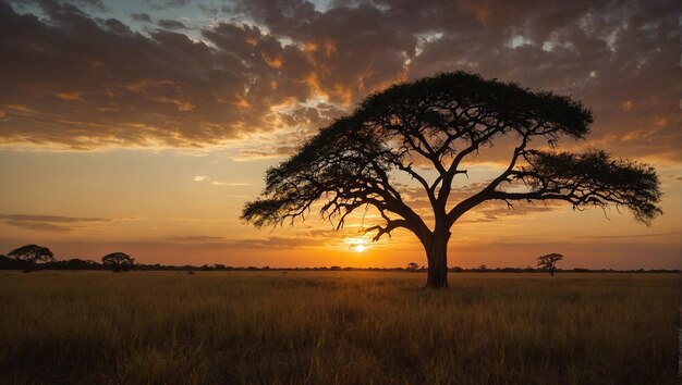 Acacia Tree in the middle of a field of Africa wallpaper