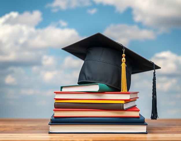 Academic Triumph Mortarboard and Diploma Certificate gardenseayellowblack background