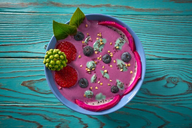 Acai bowl smoothie with chia strawberry blueberry