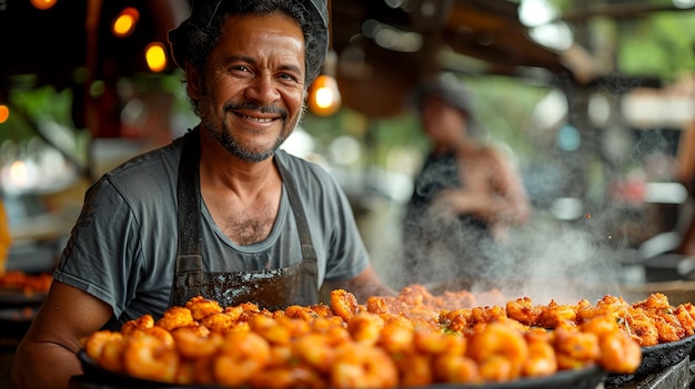 Acaraj vendor in Brazil frying the traditional street food