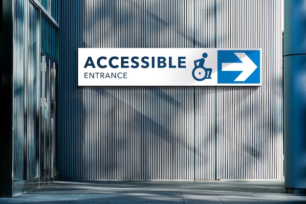 Accessible Entrance Sign at Exterior Building for Wheelchair and Handicap Person Architecture Design to Service as Privileges for Disability people