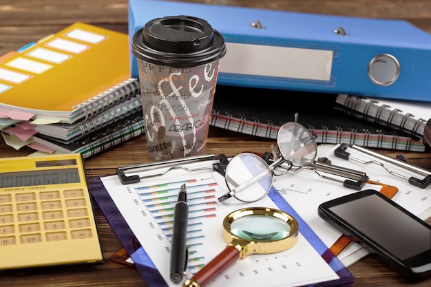 Accessories for doing business in the office, on the table