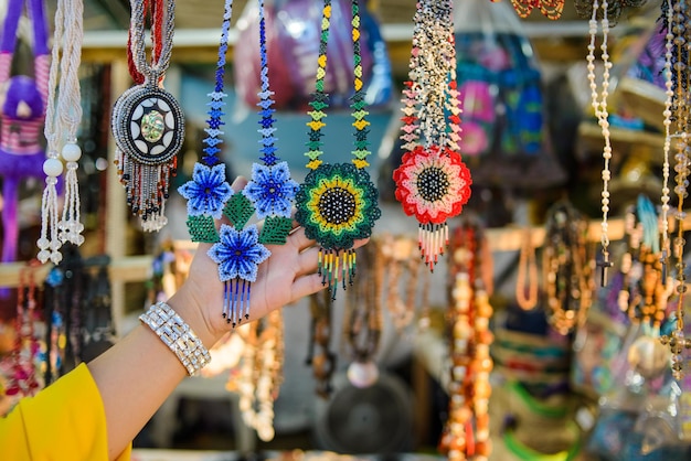 Accessories made with multicolored chaquira Mexican handicrafts made with colorful stones