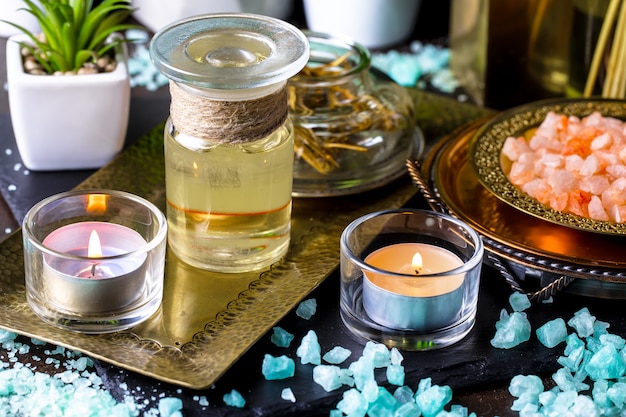 Accessories for spa massage on the table