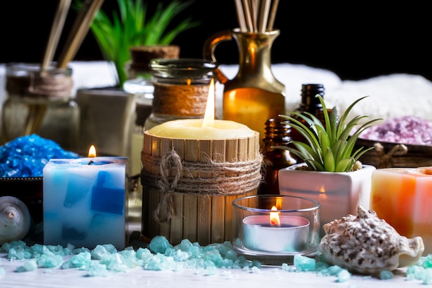 Accessories for spa salons in composition on the table