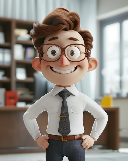 Accountant character illustration 3d realistic cartoon with an accountant office man smiling