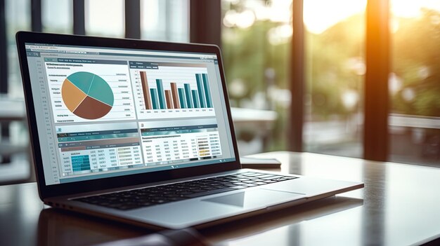 Accounting report with diagrams and graphs on the laptop screen