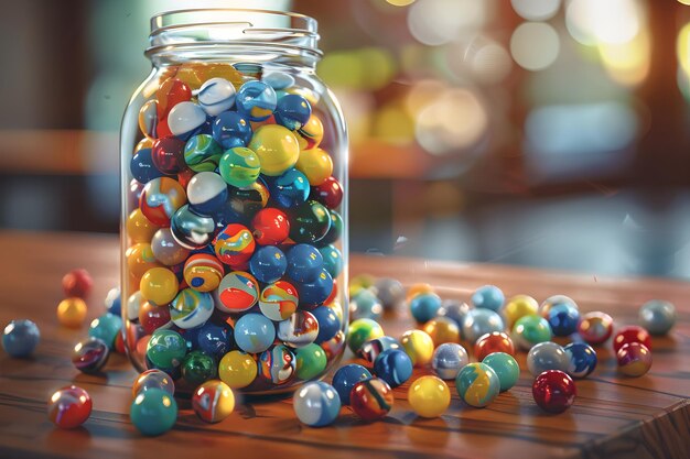 Accumulation in Focus Colorful Marbles Filling a Glass Jar Suggest the Beauty of Consistent Efforts