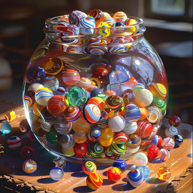 Accumulation in Focus Colorful Marbles Filling a Glass Jar Suggest the Beauty of Consistent Efforts