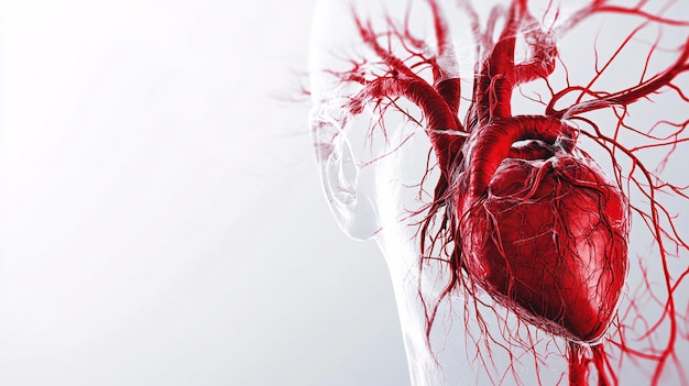 Photo accurate 3d rendering of a human heart with detailed depiction of veins and arteries