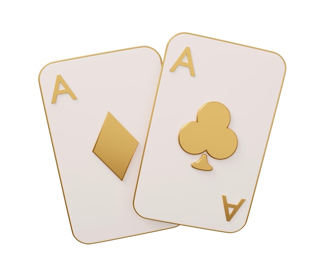 Ace two cards 3d isolated minimal 3d render illustration in cartoon trendy style