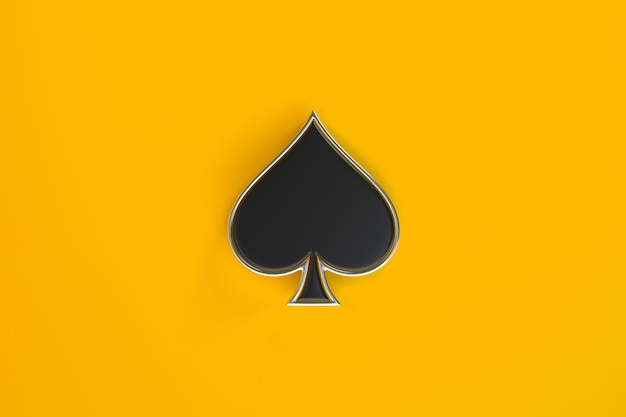 Aces playing cards symbol spades with black colors isolated on the yellow background 3D render