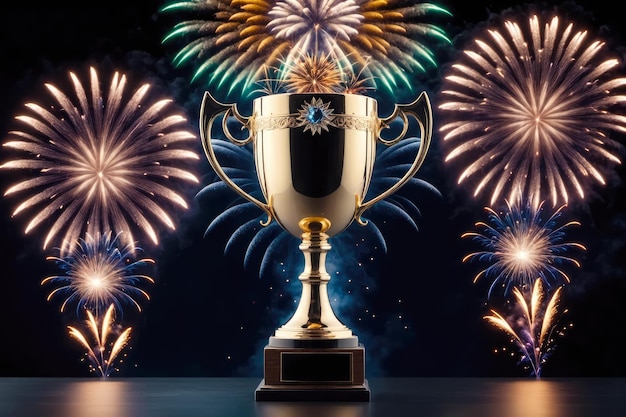 Achievement meets opulence as a luxury trophy cup takes center stage amid brilliant fireworks in an award winning scene AI Generated