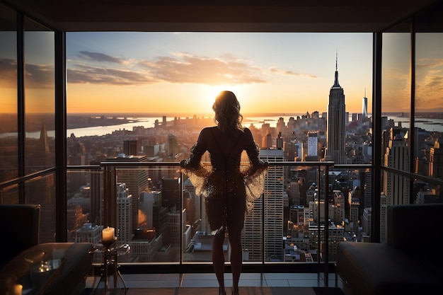 Achievement Woman Standing on a Luxurious Balcony Enjoying Success Generative Ai