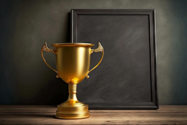 Achieving golden cup victory on black background