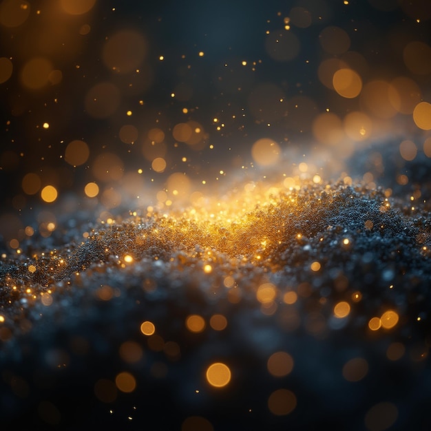 ackground with Dark blue and gold particle Christmas Golden light shine particles bokeh on navy blu