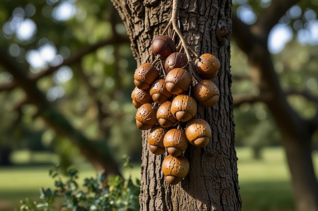 Photo acorn cluster hanging from an oak tree