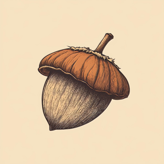 Photo an acorn on a light background handdrawn illustration