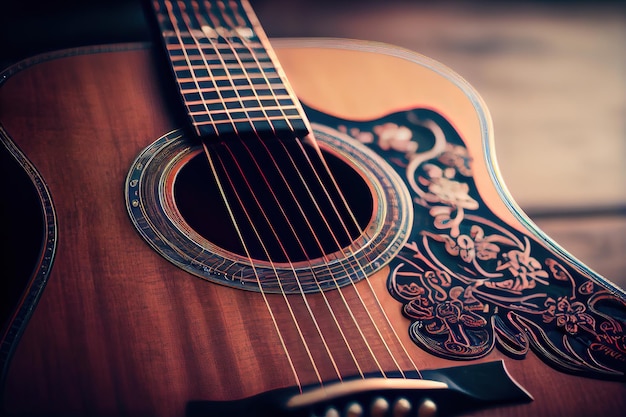 An acoustic guitar in a music concept template Generative Ai