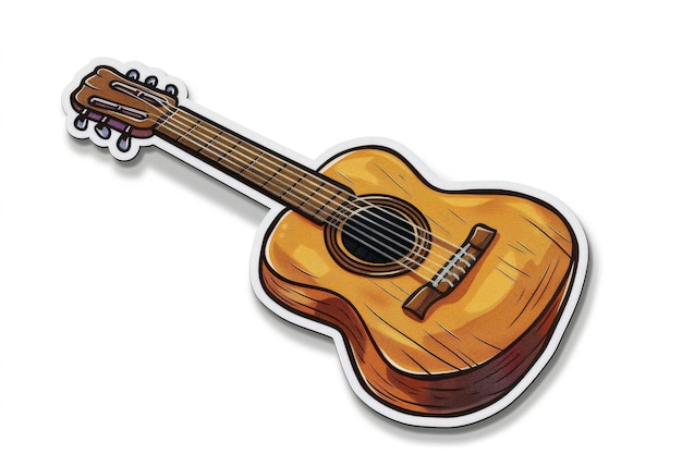 Photo acoustic guitar resting on a white background