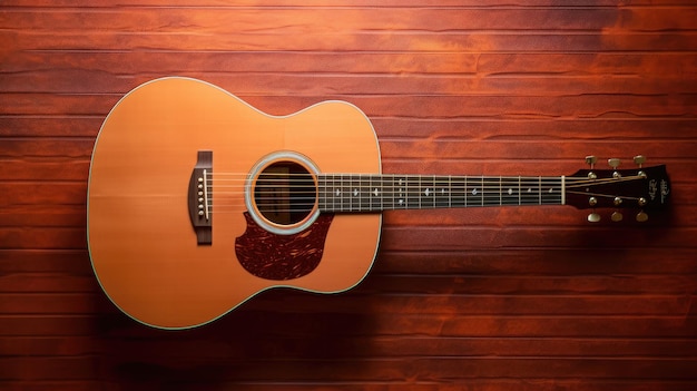 Acoustic guitar on the wooden wall