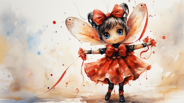 Acrobatic Circus Ladybug with Ribbon in Watercolor