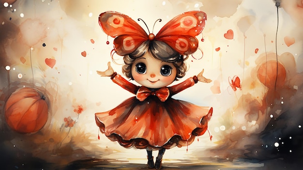 Acrobatic Circus Ladybug with Ribbon in Watercolor