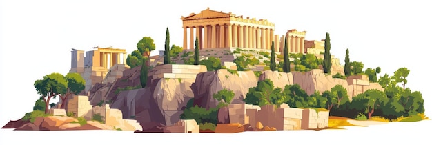 Photo acropolis of athens greece illustration depicting the iconic parthenon temple and surrounding