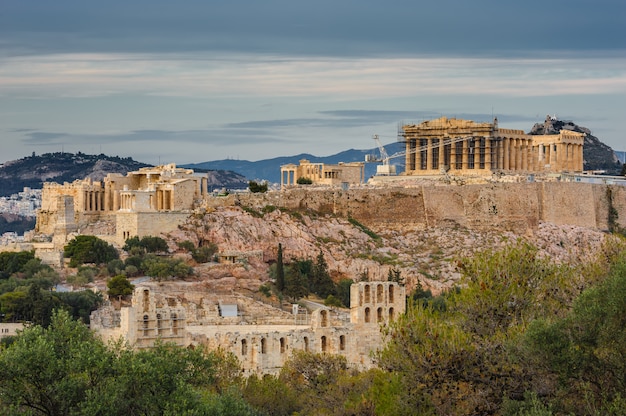 Acropolis in rays of sunset