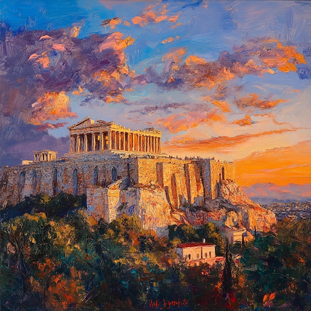 Photo acropolis with a crisp evening sky