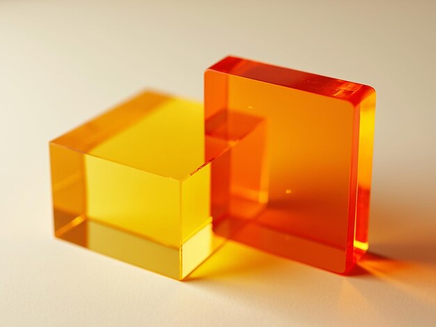 Photo acrylic blocks in oranges yellows and transparent colors transparent cubes in minimalist design