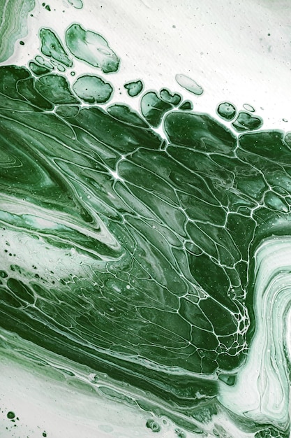 Acrylic Fluid Art Natural green waves and bubbles flow on canvas Digital decor Abstract stone background or texture