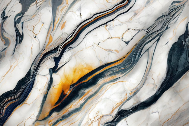 Acrylic Fluid Art waves in abstract ocean and golden foamy waves Marble effect background or texture