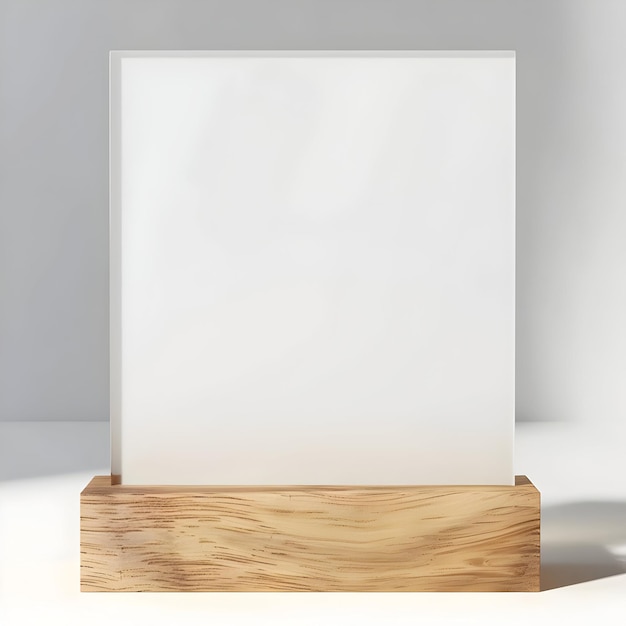 Acrylic Menu Holder Mockup Blank White Square Display Stand with Wooden Base for Restaurants