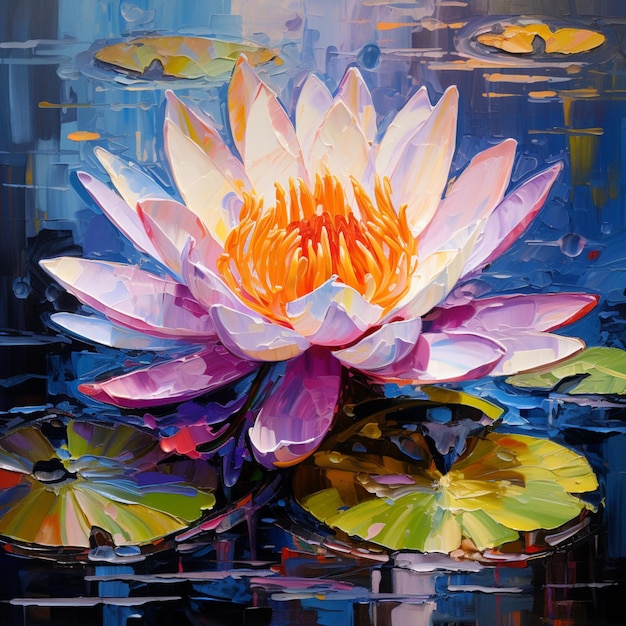 Acrylic oil painting by Rebecca Irwin Waterlily Ai generated art